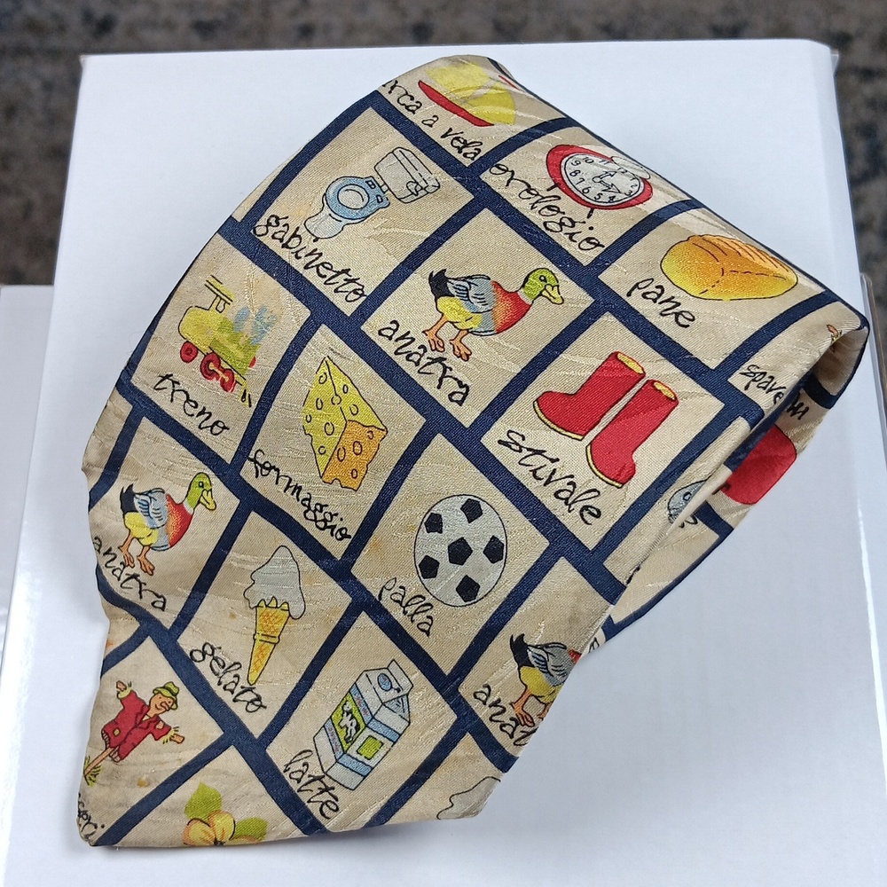 Vintage Museum Artifacts Italian Silk Tie Household Items Retro Art to Wear